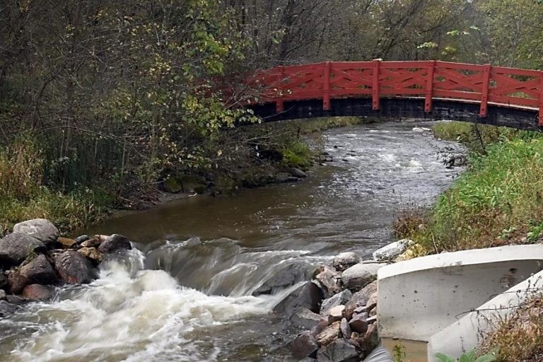 A bridge over a flowing creek